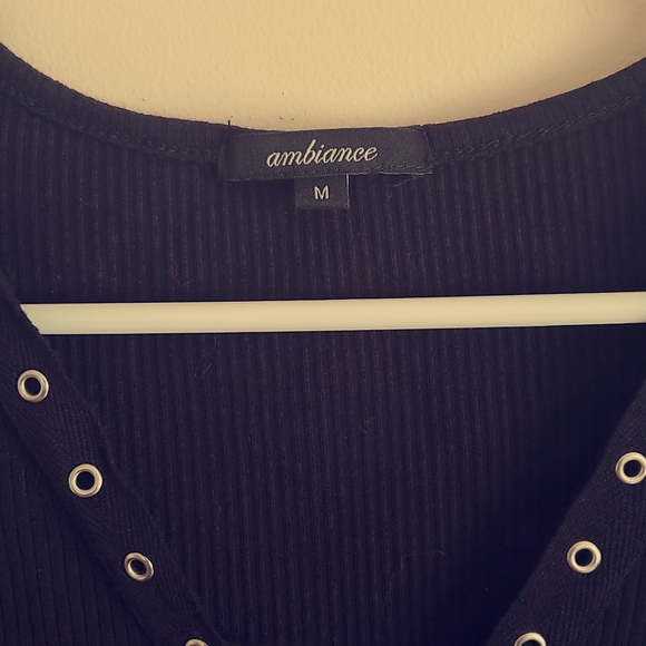 Black Ribbed Fitted Shirt with Criss Cross Front - Picture 2 of 3